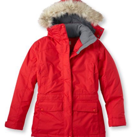 L.L. Bean Jackets & Blazers - L.L.BEAN RED DOWN FAUX FUR HOODED PARKA
